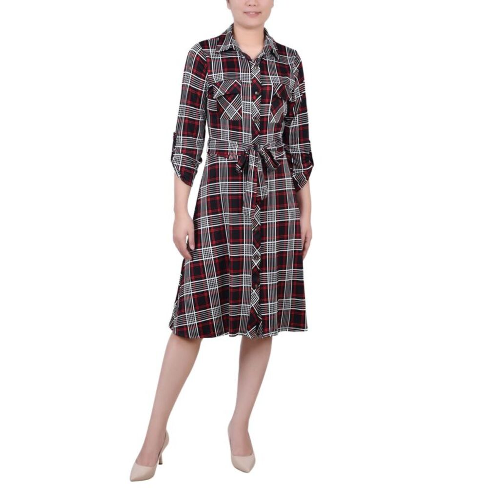 NY Collection Petite 3/4 Sleeve Roll Tab Shirtdress